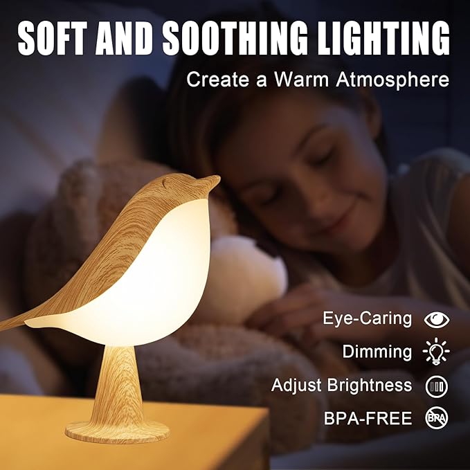 2 Pack Bird Small Desk Lamp, 2600 mAh Dimmer Kids Night Light for Bedroom, Cordless Table Lamp with 3 Color Temperature and Touch Sensor, Rechargeable Bedside lamp, Hummingbird Lamp - Bloomnest