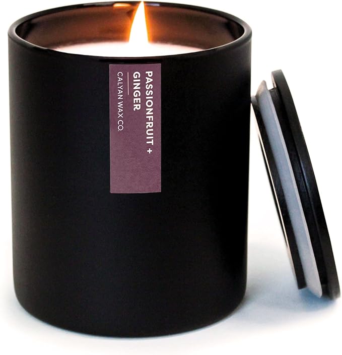 Calyan Wax Co. Passionfruit & Ginger Scented Candle - 75 Hour Burn - Luxury Non Toxic Soy Wax Candles - Long Lasting Black Tumbler Jar Candle for Home - 10.2oz - Bloomnest
