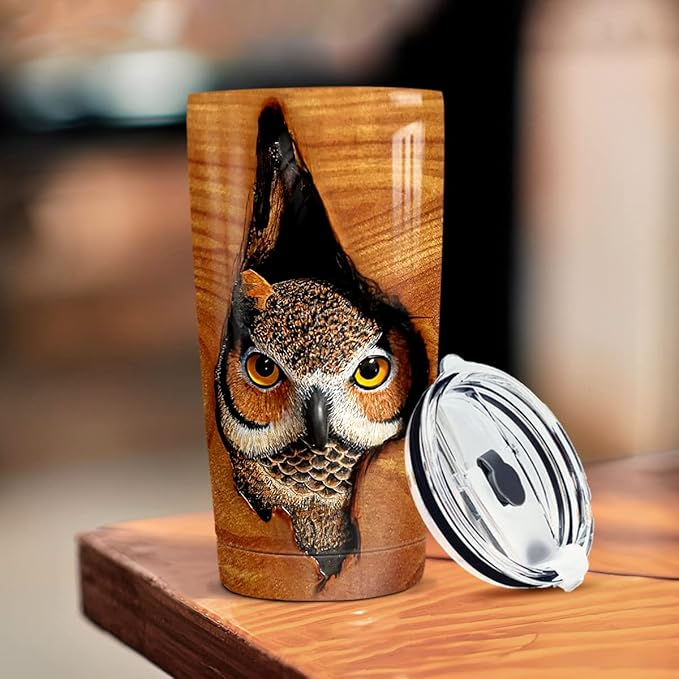 winorax Tumbler 20oz Owl Gifts For Owl Lovers Women Girl Men Boy Owls Wooden Drawings Tumblers Coffee Travel Mug Cup With Lid Owls Gifts For Birthday Christmas - Bloomnest