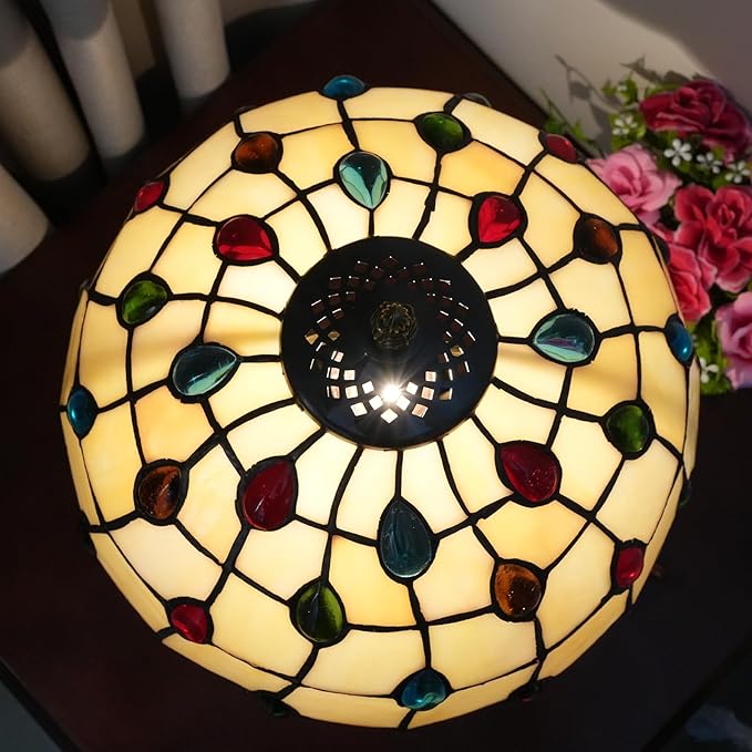 Tiffany Lamp Stained Glass lamp 12 inches Bedside Table Lamps for Living Room Bedroom Dorm Kitchen Home Decor Festival Birthday Gift,Colorful Beads - Bloomnest