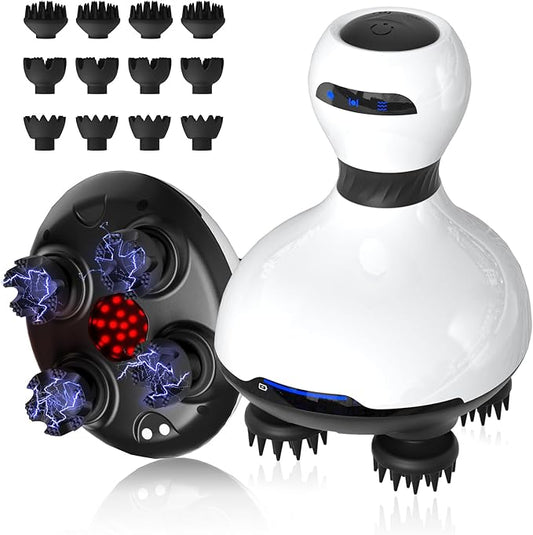Electric Scalp Massager, EMS Stimulation Head Massager with Mutlti-Modes Vibration & Waterproof, Held Portable Head Scratcher Massager for Hair Growth, Deep Clean and Stress Relax Bloomnest