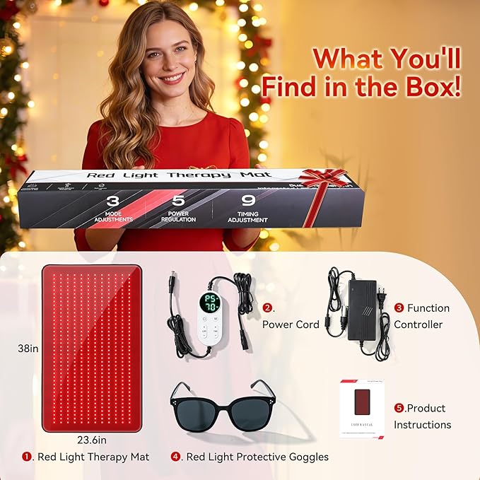 640 LEDs Red Light Therapy Mat for Full Body, 38" x 23.6" TPU Infrared Light Therapy, 3-in-1 LEDs (660nm & 850nm) Premium Foldable Mat with Timer Controller & Pulse Modes for Home Use, 48W Xefinic