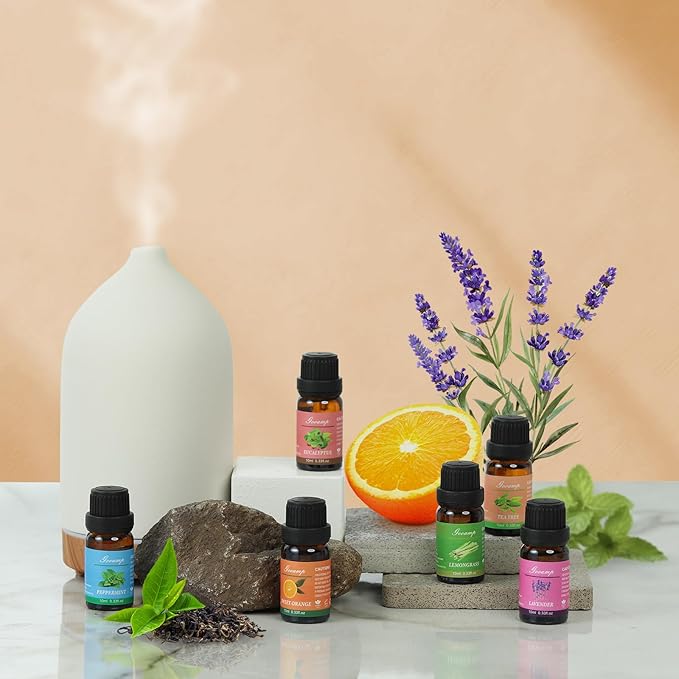 Essential Oils Set-Top 6 Organic Blends for Diffusers,Candle Making,Aromatherapy,Humidifiers,Gifts - Peppermint,TeaTree,Lavender,Eucalyptus,Lemongrass,Orange(6X0.33 fl oz) - Bloomnest