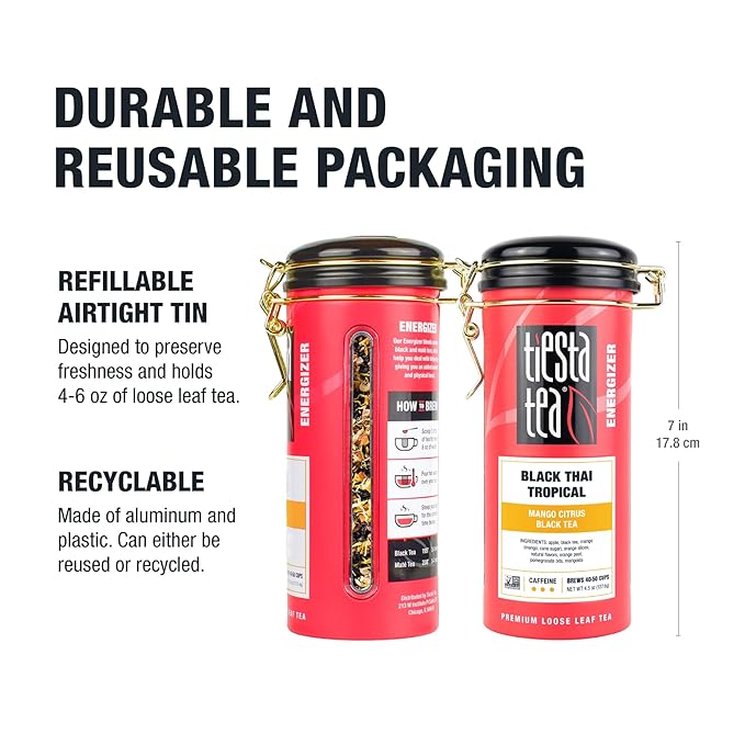 Tiesta Tea - Black Thai Tropical, Loose Leaf, Mango Citrus Black Tea, Premium Blend, High Caffeinated, Make Hot or Iced & Brews up to 50 Cups, 4.5oz Refillable Tin - Bloomnest