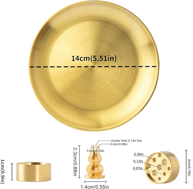 3 in 1 Incense Burner - 5.5 Inch Brass Incense Holder for Incense Sticks/Coil Incense/Incense Cones - Metal Gourd-Shaped Ash Catcher for Meditation Yoga Room Home Decor ZX11S - Bloomnest