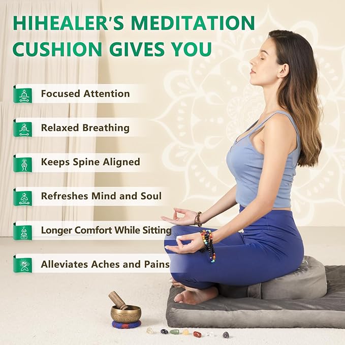 Hihealer Meditation Cushion, Traditional Tibetan Meditation Pillow Velvet Cover - Large Floor Cushion Seating for Adults - Yoga Buckwheat Bolster for Women、Moms - Bloomnest