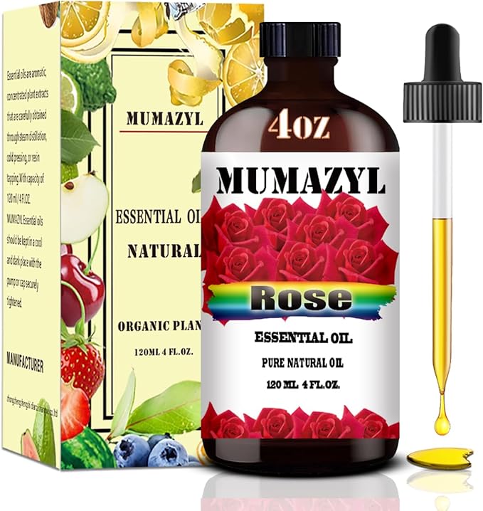 Rose Essential Oil, Rose Oil 4 Fl Oz 120ML for Diffuser Humidifier Yoga Cleaning DIY Candle Soap Making Essential Oils - Bloomnest