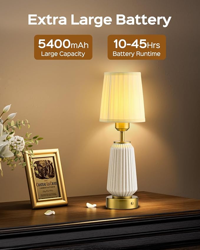 JACKYLED 2 Pack New Upgraded Rechargeable Table Lamps,5400mAh Battery Operated Cordless Table Lamp，Portable Indoor/Outdoor Desk Lamp,Modern Ceramic Lamp for Dinning Room, Bedroom,Patio - Bloomnest