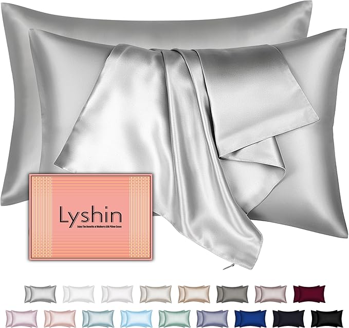 Mulberry Silk Pillow Cases 2 Pack King Size 20x36 Inches with Hidden Zipper, Ultra Smooth and Soft Breathable Cooling Silk Satin Pillowcase Set of 2, Better for Hair and Skin, Gifts for Women Men - Bloomnest
