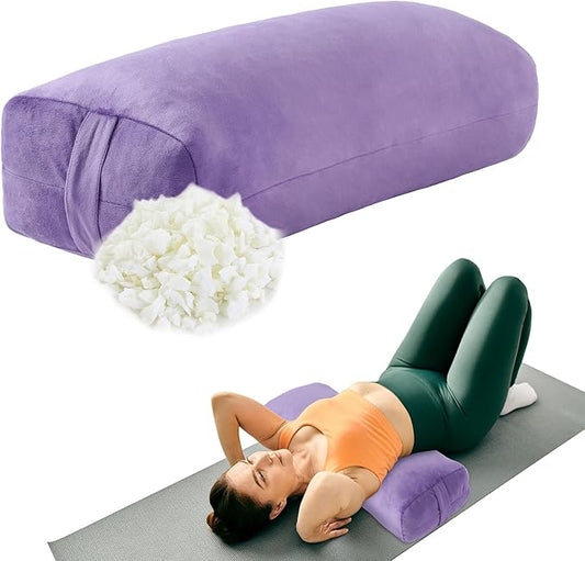 HOMBYS Shredded Foam Yoga Bolster Pillow for Restorative Yoga & Meditation, Versatile Rectangular Yoga Support Pillow Premium Meditation Cushion with Washable Velvet Cover& Carry Handle - Bloomnest