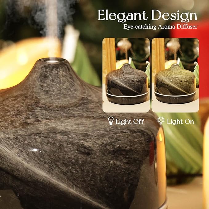 Porseme 500ml Glass Essential Oil Diffuser Aromatherapy Ultrasonic Cool Mist Humidifier 15-21 Running Hours Waterless Auto-Off Air Diffusers for Sleeping Yoga Office Working Spa and Rest (Obsidian) - Bloomnest