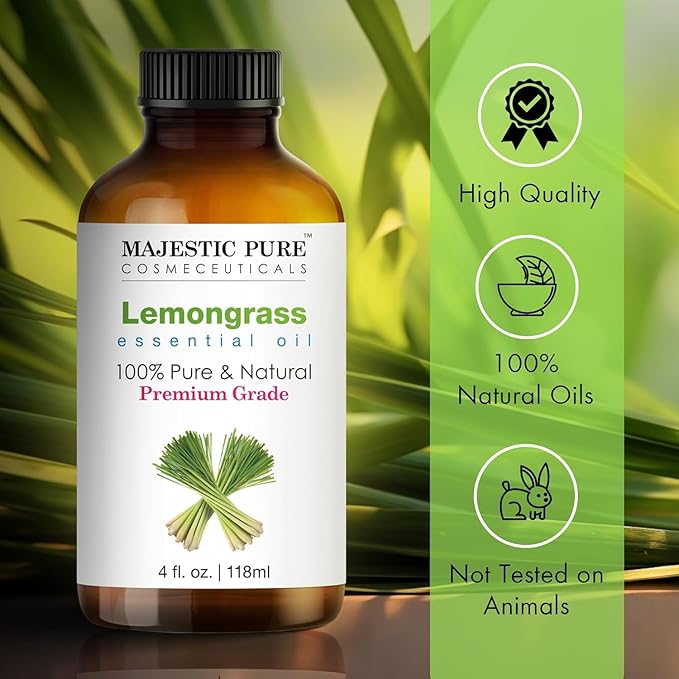 Majestic Pure Lemongrass Essential Oil with Glass Dropper - 4 Fl Oz Pack of 2-100% Pure and Natural Lemongrass Oil - Premium Grade Essential Oils for Diffuser, Aromatherapy, Soap and Candle Making - Bloomnest