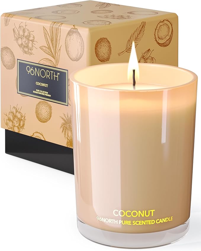 96NORTH | Pure Coconut Candle | 100% Natural Soy Wax | One Wick Jar Candle | Natural Fragrance Technology | Non Toxic | Up to 35 Hours Burning Time | Aromatherapy Gift for Men and Women - Bloomnest