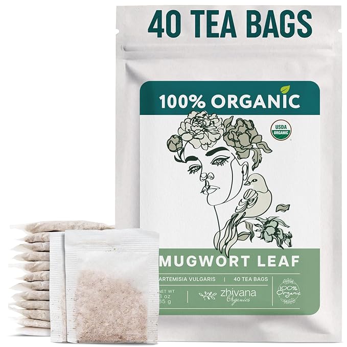 Organic Mugwort Tea Bags – Artemisia Tea for Digestive Health, Liver, Women Cycle, Relaxation – Make Herbal Infusion - 40 Teabags - Bloomnest