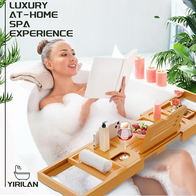 Premium Bathtub Tray Caddy, Expandable Bath Tray, Unique House Warming Gifts, New Home, Anniversary and Wedding Gifts for Couple, Bridal Shower Gift for Women - Bloomnest