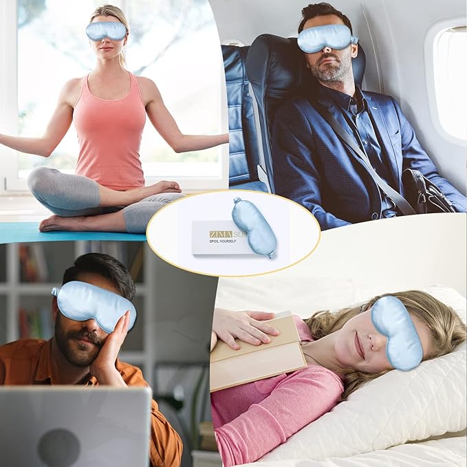 ZIMASILK Adjustable 22 Momme 100% Pure Mulberry Silk Sleep Mask, 3D Contoured Cup Eye Mask for Sleeping, Super Soft Breathable Blindfold, Perfect Blocks Light for Sleeping. (Sky Blue) - Bloomnest
