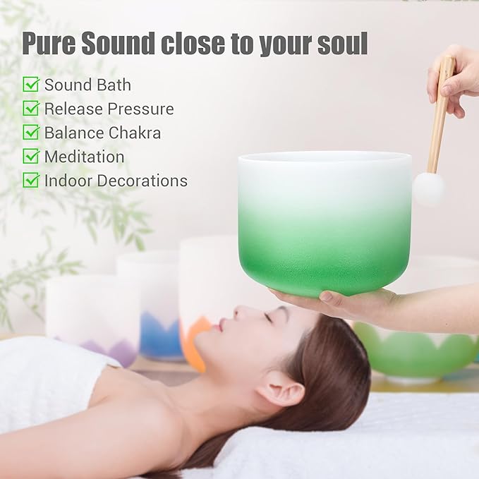 432HZ 7PCS Set Of 6-12 Inch Aria Gradient Design Frosted Quartz Crystal Singing Bowls With 2 PCS Travel Carry Case Bag