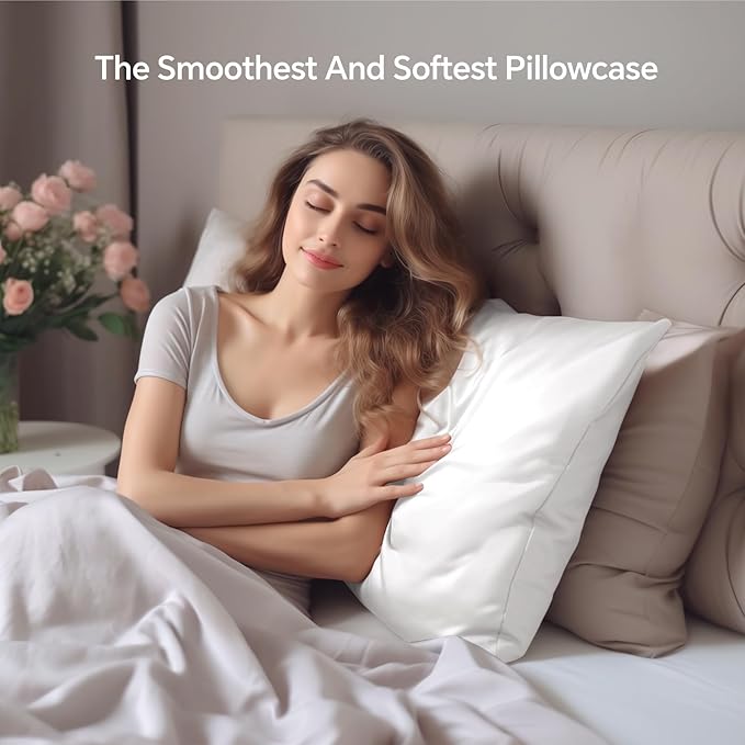 INFIIXSO Mulberry Silk Pillowcase for Hair and Skin, Silk Pillow Cases Standard Size with Hidden Zipper 20x26 Inches, Extraordinary Smooth and Soft Cooling Pillow Cases for Hot Sleepers(White, 1 Pack) - Bloomnest