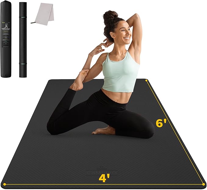 CAMBIVO Large Yoga Mat (6'x 4'), Extra Wide Workout Mat for Men and Women, Yoga Mat Thick 1/3 &1/4 Exercise Mats for Home Workout, Yoga, Pilates (Black,1/4 inch) - Bloomnest