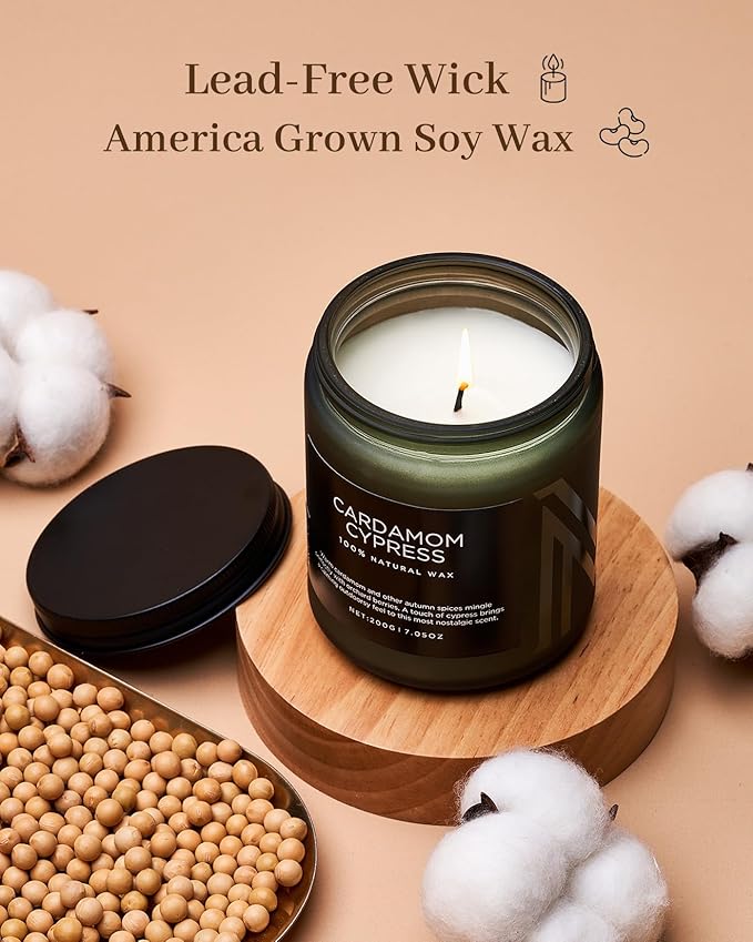 M&SENSE Cardamon & Cypress Single Cotton Wick Natural Soy Wax Autumn Fragrance Candle for Home Decor, Fall Scented Gift for Holiday 7.05oz 50 Hours Burn Clean Non Toxic Candle - Bloomnest