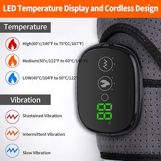 Cordless Heated Shoulder Brace Wrap, Heating Pad with Massage, 3 Heat & Vibration, 5000mAh Battery Powered, Shoulder Massager for Men Women - Bloomnest