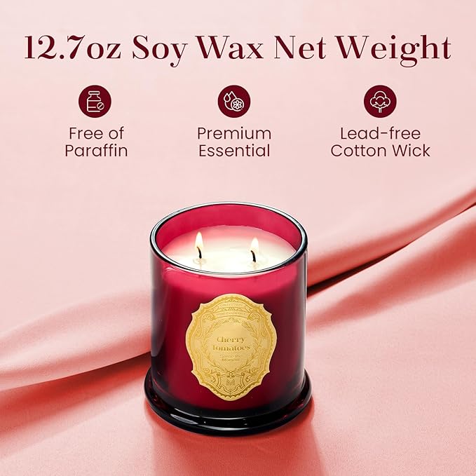 M&SENSE Tomato Leaf Candles for Home Scented, 2 Wick 12.7oz Soy Wax Candles Non Toxic,70 Hours Long Burning,Luxury Candles Gift for Stress Relief, Meditation, Yoga - Bloomnest