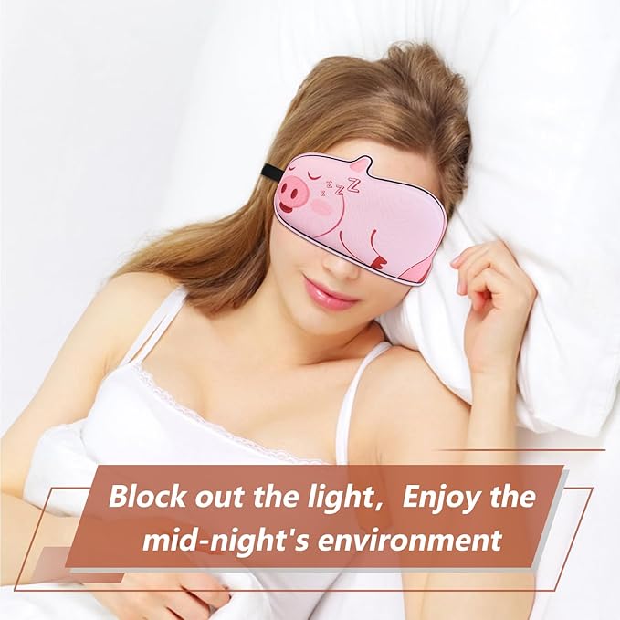Cute Piggy Sleeping Mask Eye Mask Funny Animal 3D Contoured Sleep Mask Soft Breathable Blindfold Travel Eye Cover Eyeshade for Kids Adults Girls Boys Women Men (Piggy, Pink) - Bloomnest