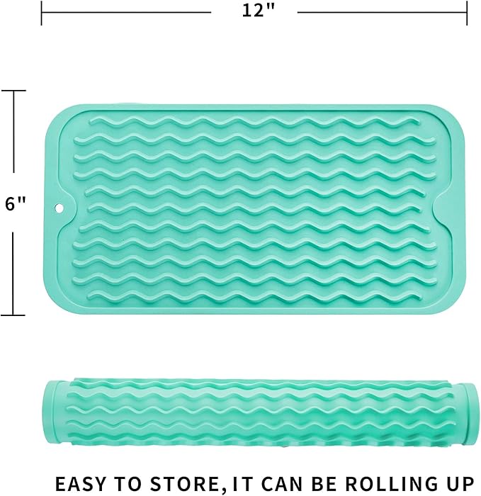 Silicone Dish Drying Mat for Multiple Usage,Easy clean,Eco-friendly,Heat-resistant Silicone Mat for Kitchen Counter or Sink,Refrigerator or Drawer Liner Mint S 12 inches x 6 inches - Bloomnest