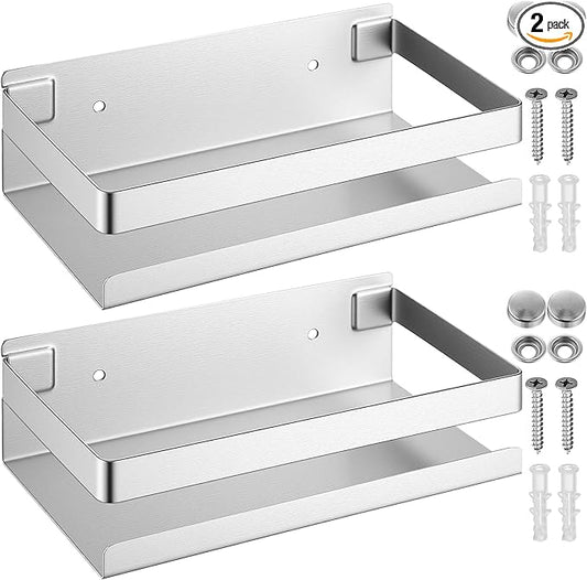 Lallisa 2 Pieces Stainless Steel Shelf Bathroom Shower Floating Shelves Wall Mounted Shower Caddy Basket Shelf Storage Organizer Shelves for Bathroom, Kitchen, Living Room (7.87 Inches/ 20 cm,Silver) - Bloomnest