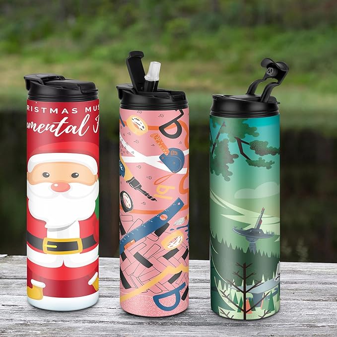 8 Pack 20 oz Sublimation Tumblers Dual Opening Blank Bottles Triple-Insulated Stainless Steel Water Bottle with Straw Lid Blank Tumbler Bulk with Shrink Wrap, Rubber Base, Heat Tape for Heat Transfer - Bloomnest