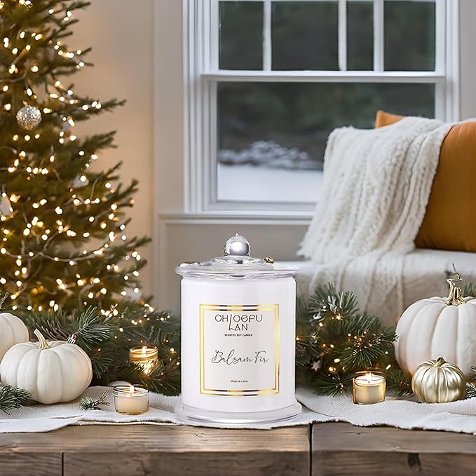 Chloefu LAN Balsam Fir Scented Candle, Holiday Candles for Home Scented with Notes of Cedarwood, Oak, Moss & Fir, Christmas Decor, Christmas Gifts for Women & Men, Winter Candles, 70 Hours 10 oz - Bloomnest