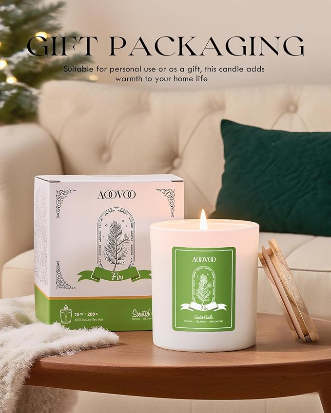 AOOVOO Fir Scented Candles for Women - Aromatherapy Candle with Crystals Inside, 10oz Soy Candles for Home Scented, Birthday Gifts Christmas Candle for Women Mom - Bloomnest
