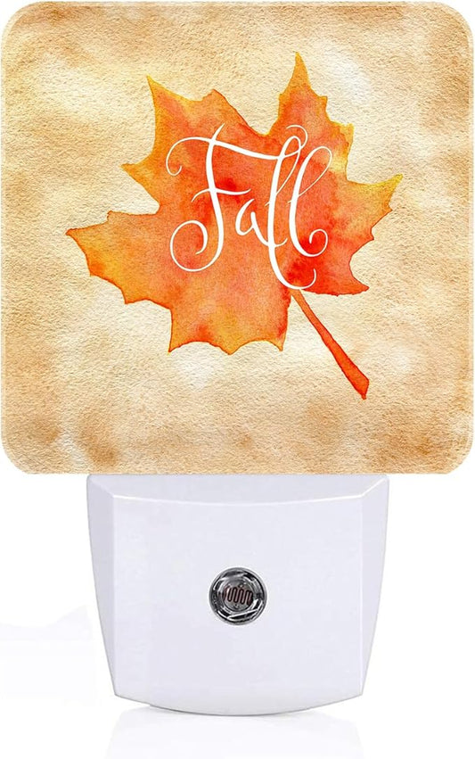 Handwritten Autumn Maple Leaves Night Light,Plug Into Wall for Boys Girls Bedroom Decorative Square Night Light Lamp 0.5w Sleep Friendly