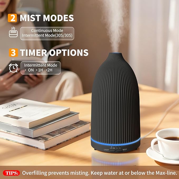 URPOWER 100ML Essential Oil Diffuser Ultrasonic Cool Mist Humidifier with 7 LED Lights, Timer & Auto-Off Quiet Aromatherapy Scent Diffuser for Home Bedroom Office Relaxation - Bloomnest