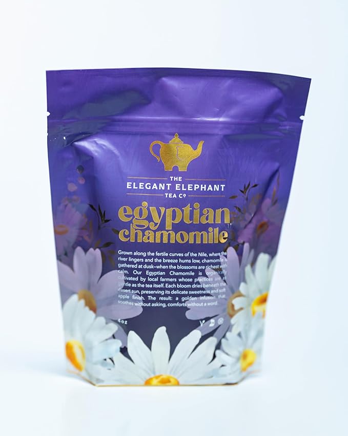 Egyptian Chamomile Tea, Organic Loose Leaf Herbal Tea – Cozy, Calming – Supports Stress Relief, Relaxation & Sleep – 4 oz Resealable Bag (Makes 50 Cups) – The Elegant Elephant - Bloomnest