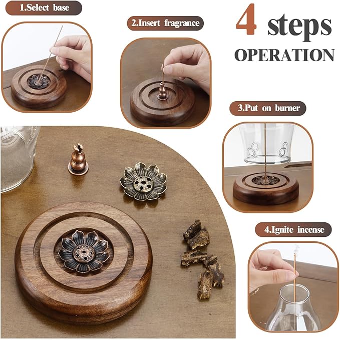 Glass Incense Holder for Sticks, Wooden Incense Stick Holder with Ash Catcher, Modern Insence-Stick Holder, Anti-Ash Flying Incent Holder for Yoga Spa Meditation Zen Home Decor (Transparent) - Bloomnest