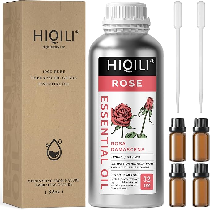 HIQILI 32 Fl Oz Rose Essential Oil, Huge Value Size Undiluted Rose Oil for Face, Skin, Diffuser, Hair - Bloomnest
