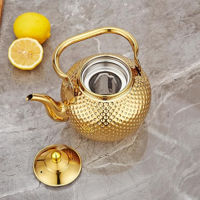 SANQIAHOME 1500ml teapot with Infuser stainless steel Water Boilers lifting handle Tea Maker Water Kettle for Induction/Gas gold - Bloomnest