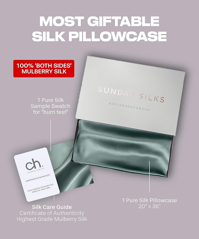 SUNDAYSILKS™ Premium Silk Pillow Cases | 100% Mulberry Silk Pillowcase with Zipper, All Sides Real 22 Momme Grade 6A Silk, Standard Queen, King Size [Mineral Blue] - Bloomnest