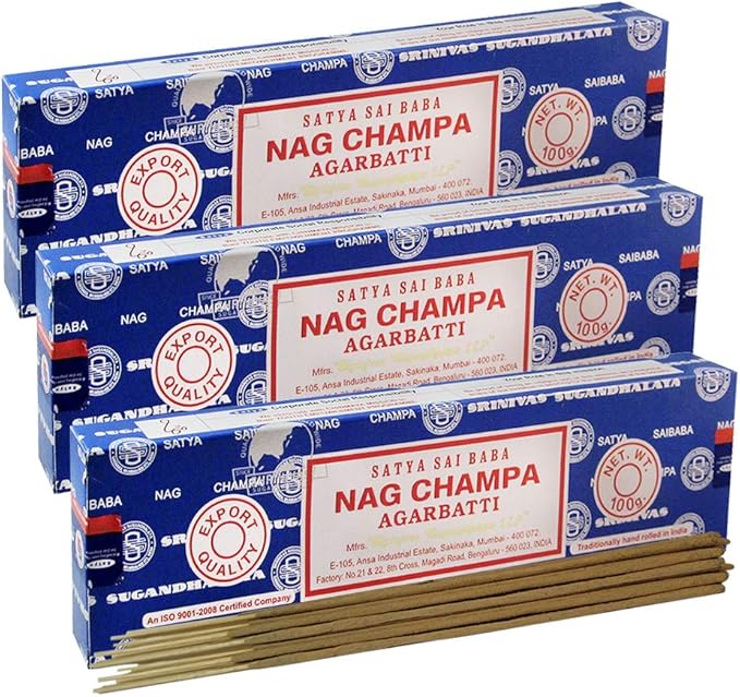 TRUMIRI Incense Stick Holder Bundle with Satya Sai Baba Nagchampa 100g Incense Sticks - Pack of 3 (Approx 300 Sticks) - Bloomnest