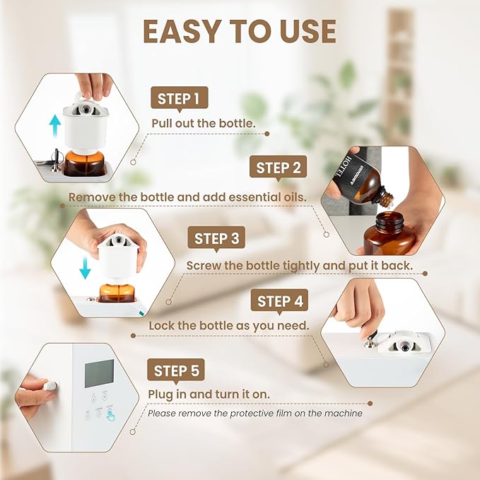 URPOWER 300ml Waterless Nebulizing Scent Diffuser Up to 3000 Sq Ft, Smart APP Control HVAC/Wall Cold-Air Aromatherapy Machine with Lockable Oil Bottle for Home/Office/Hotel Starter Oil Included - Bloomnest