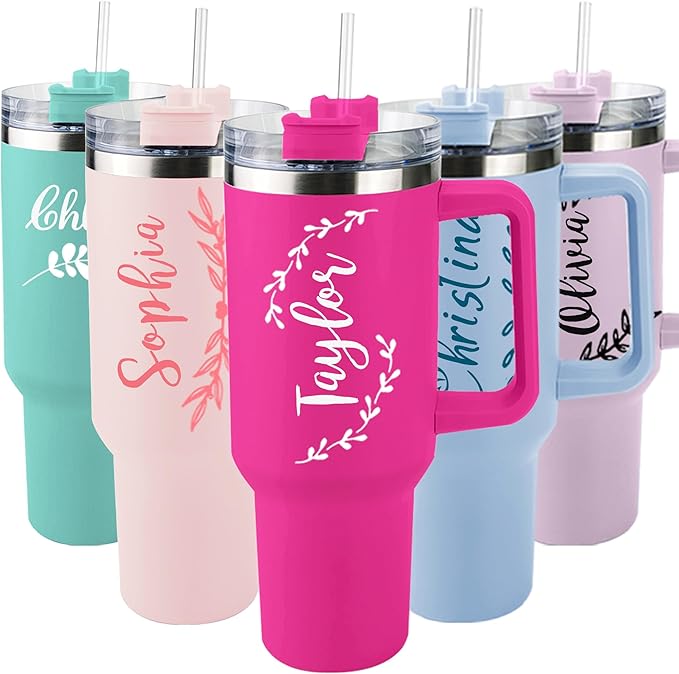 ThermoThrill Ships Next Day, Personalized 40 Oz Tumbler with Handle and Straw Custom Tumbler with Text Stainless Steel Mug Birthday Gifts for Women - Bloomnest