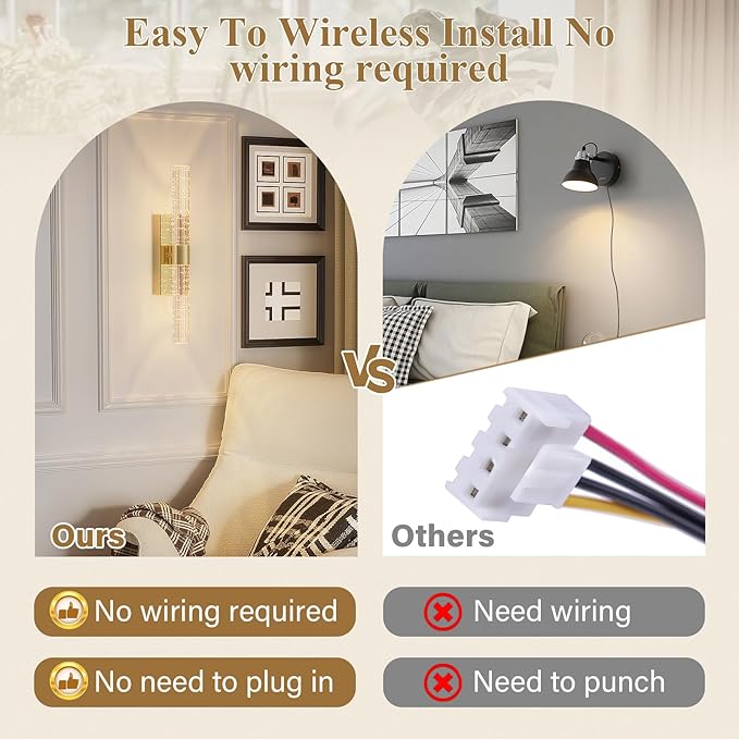 camuucci Battery Operated Gold Wall Sconces Set of 2 Rechargeable Battery Powered Wall Light with 12000mAh Not Hardwired Dimmable Wall Lamp Fixtures for Bedroom Living Room 20.9 Inches - Bloomnest