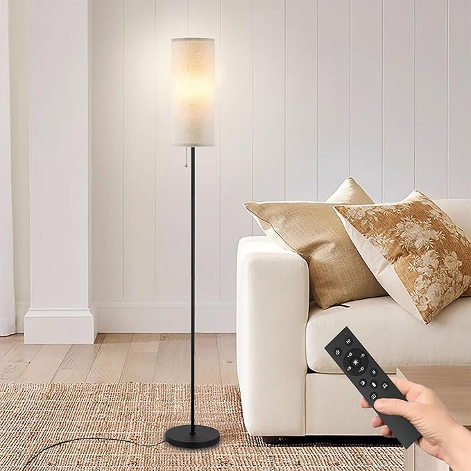 Floor Lamp for Living Room, Modern Standing Lamps with Lampshade, Minimalist Tall Lamp with Chain Switch for Living Room, LED Bulb Included (Beige Shade-Remote Bulb) - Bloomnest