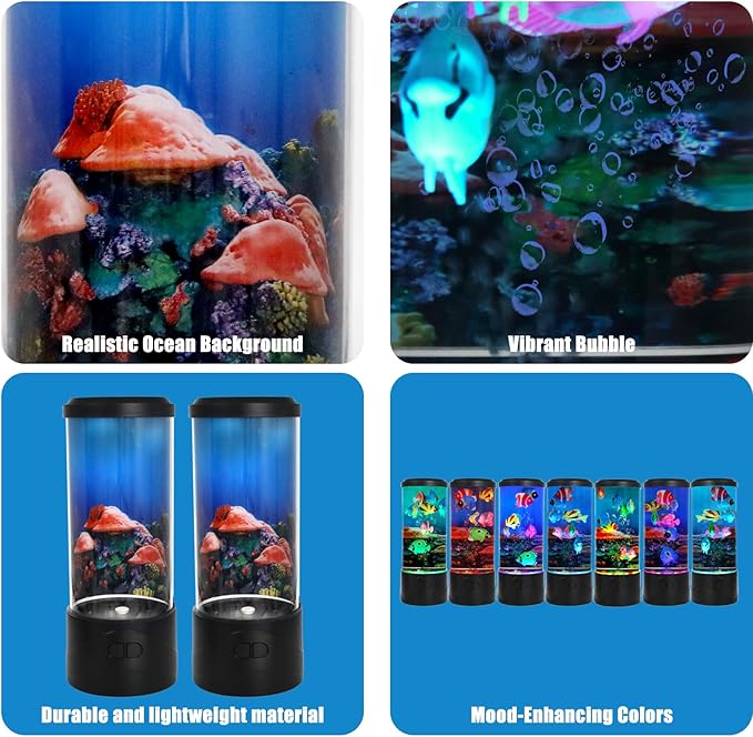 Toycol Bubble Fish Lamp, Ocean Theme Mini Aquaruim Light with 7-Color Changing, with 7 Fake Fish, USB Powered Night Light, Kids Room Decor, Great Gift for Children and Adults - Bloomnest