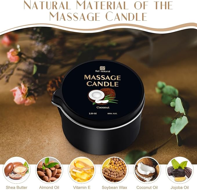 3 Pack Massage Oil Candles 2.35oz Low Temp Massage Candles 3 Scent Vanilla, White Tea, Coconut Spa Therapy Body Oil Home Gift for Relaxation, Couples, or Self-Care (Vanilla, White Tea, Coconut) - Bloomnest