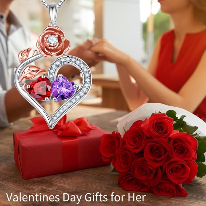 Iefil Valentines Day Gifts for Her - 925 Sterling Silver Double Birthstone Necklace, Anniversary Birthday Gifts for Women, Jewelry Gift for Wife Her - Bloomnest