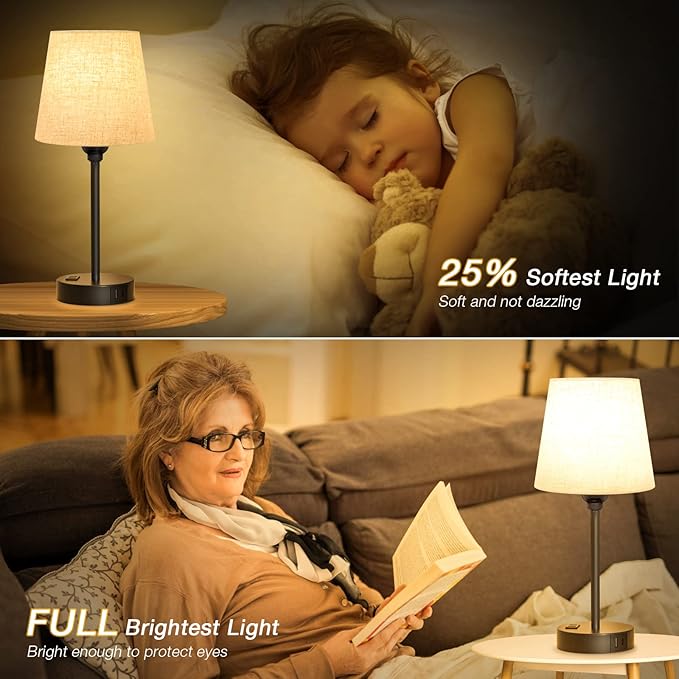 Mini Bedside Lamps for Bedrooms Set of 2 - Nightstand Bedroom Lamps with USB C Port and AC Outlet Charging, Dimmable Touch Small Bed Side Table Lamp, Black Night Stand Light for Kids/Guest Room - Bloomnest
