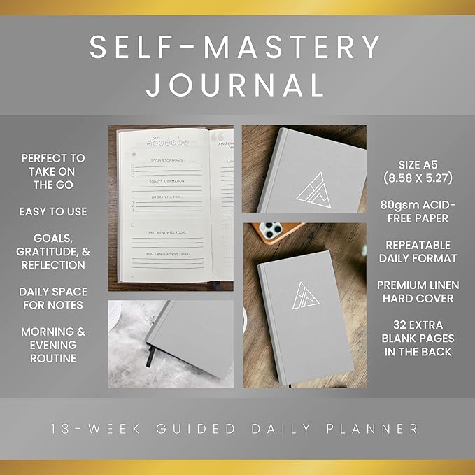 Self-Mastery Journal for Men - Daily Productivity Journal for Happiness, Gratitude Journal, Mindfulness, Self Care & Reflection – Goal Journal, Guided Journal for Men & Women – Inspirational Journal - Bloomnest