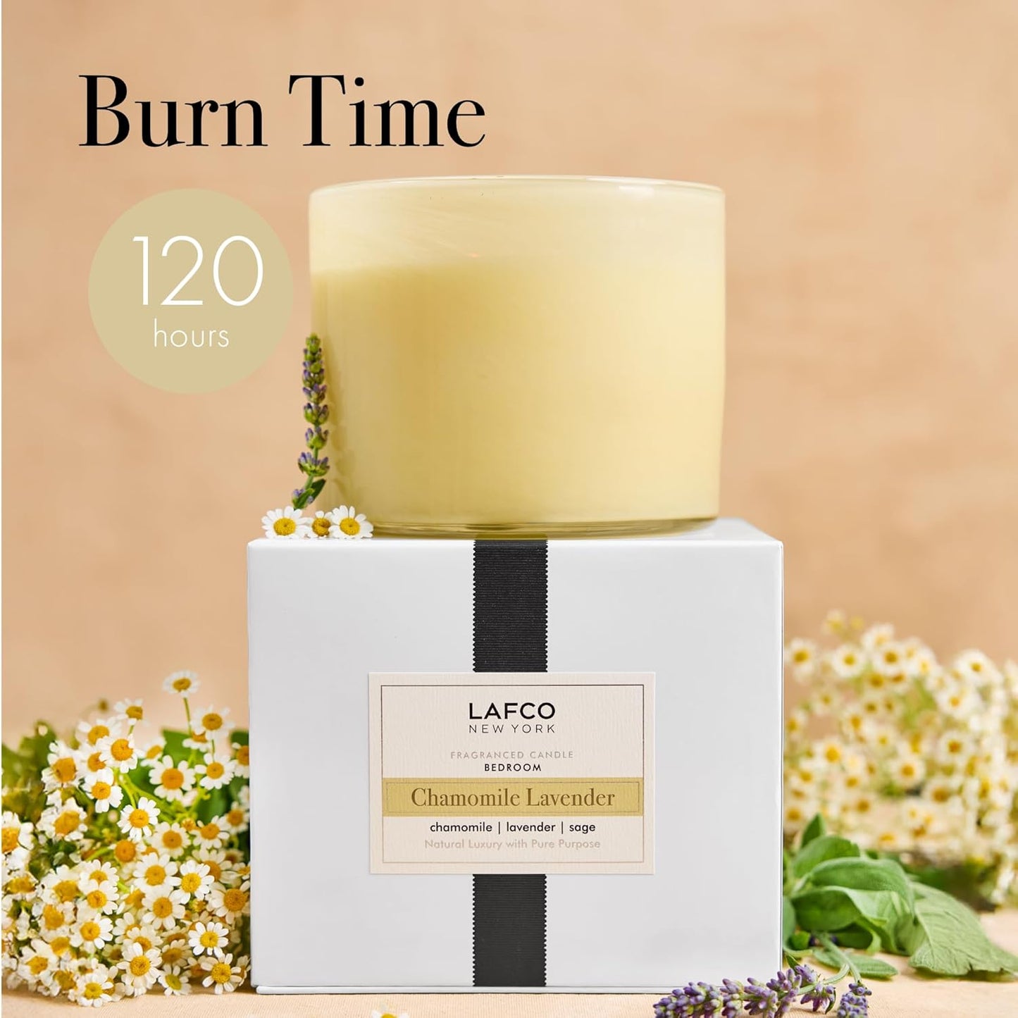 LAFCO New York 3-Wick Candle, Chamomile Lavender - 30 oz - 120-Hour Burn Time - Reusable, Hand Blown Glass Vessel - Made in The USA